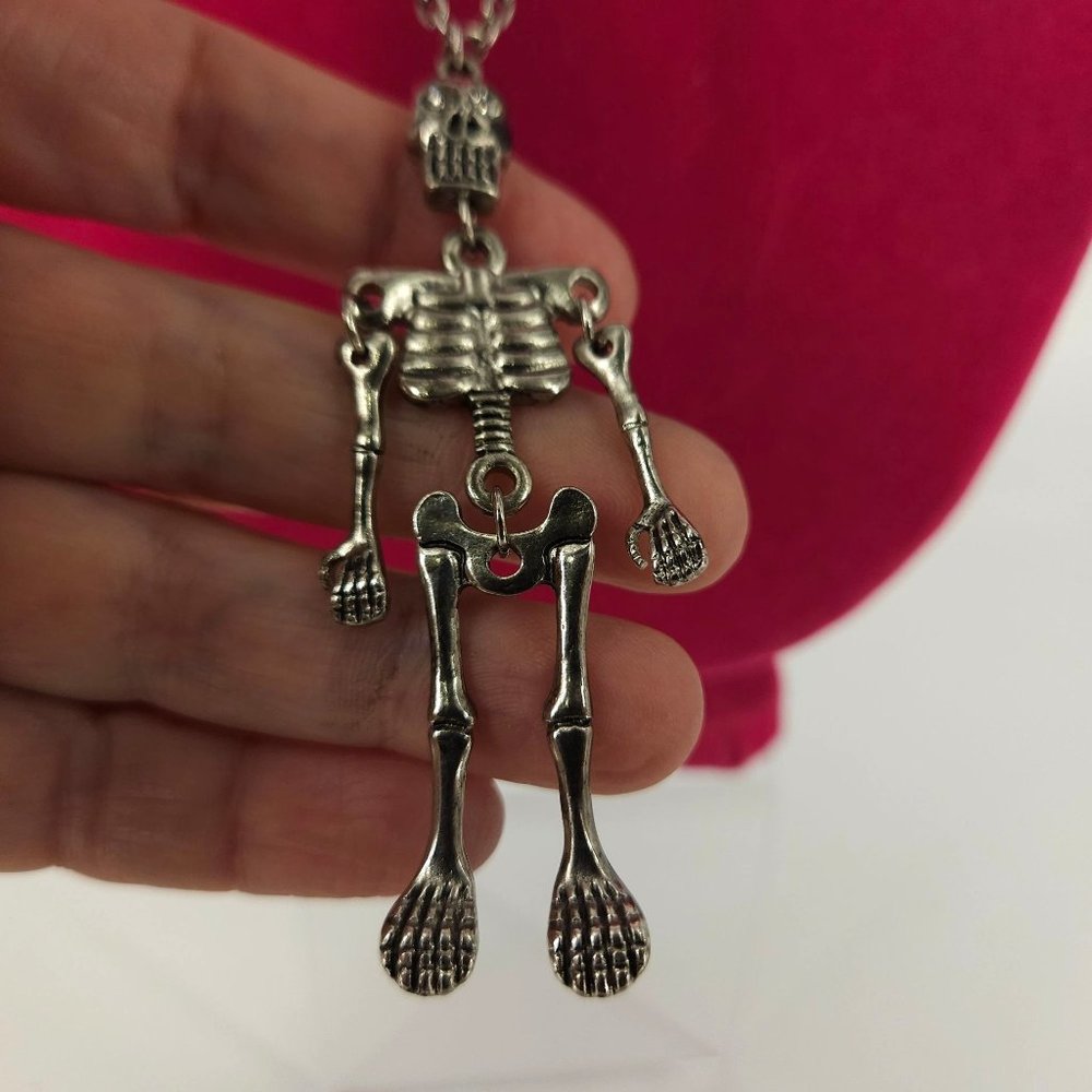 Skull Skeleton Jointed Pendant Necklace Stainless Steel 28" Rock Metal Bike Goth - Picture 5 of 8